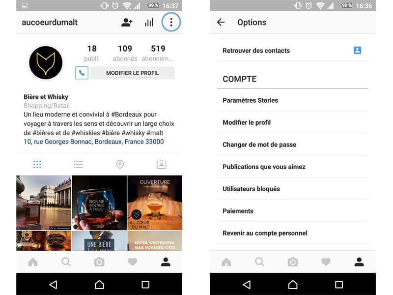 Passer au compte Instagram For Business
