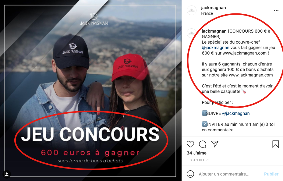 Modalités de participation à un jeux de concours Instagram