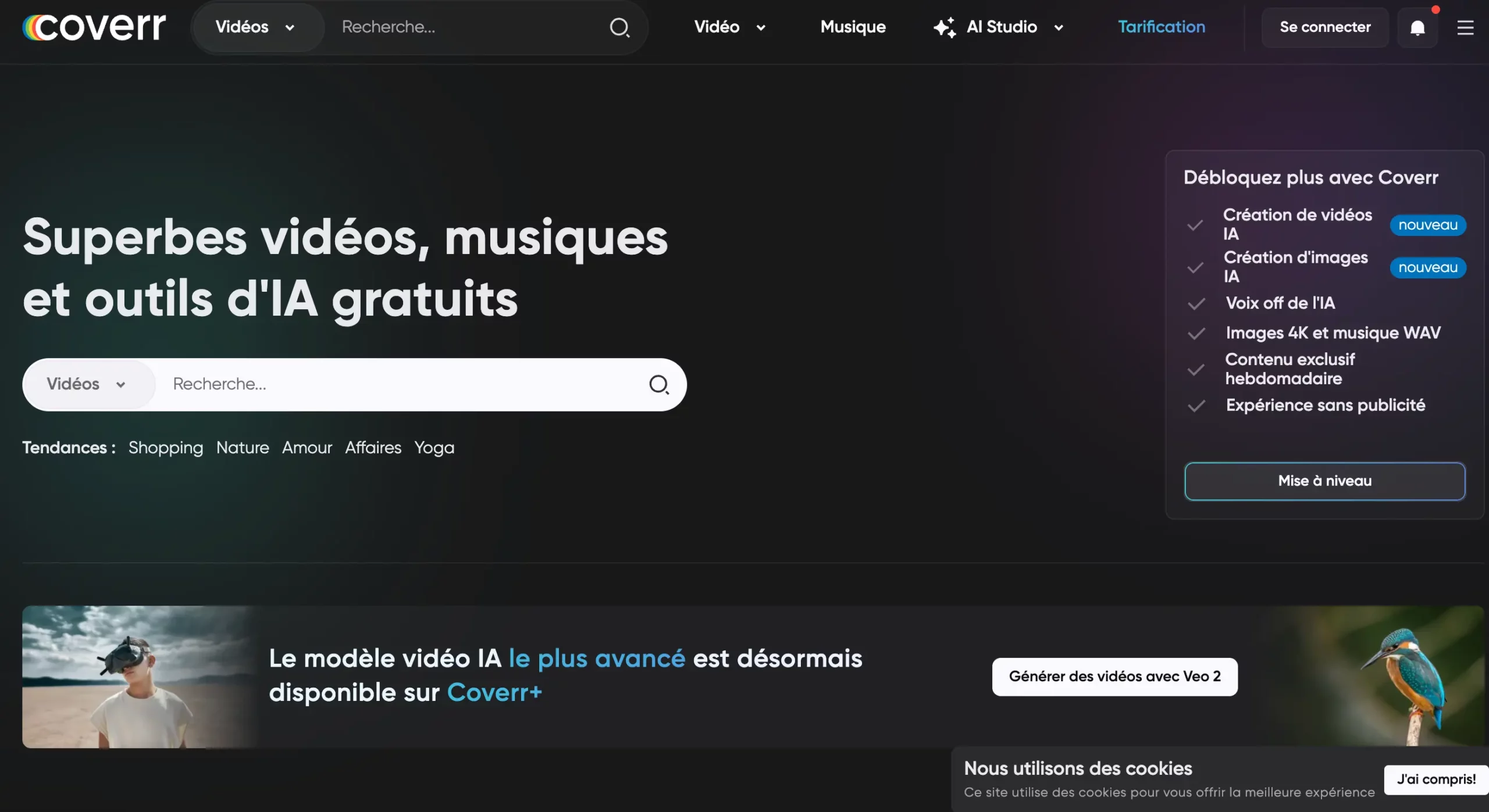Coverr banque de vidéos, musiques, outils IA libres de droits