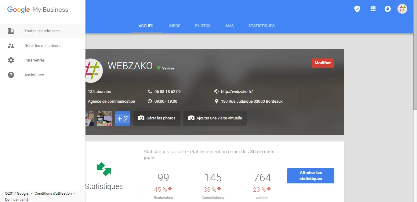 Google My Business : plusieurs établissements