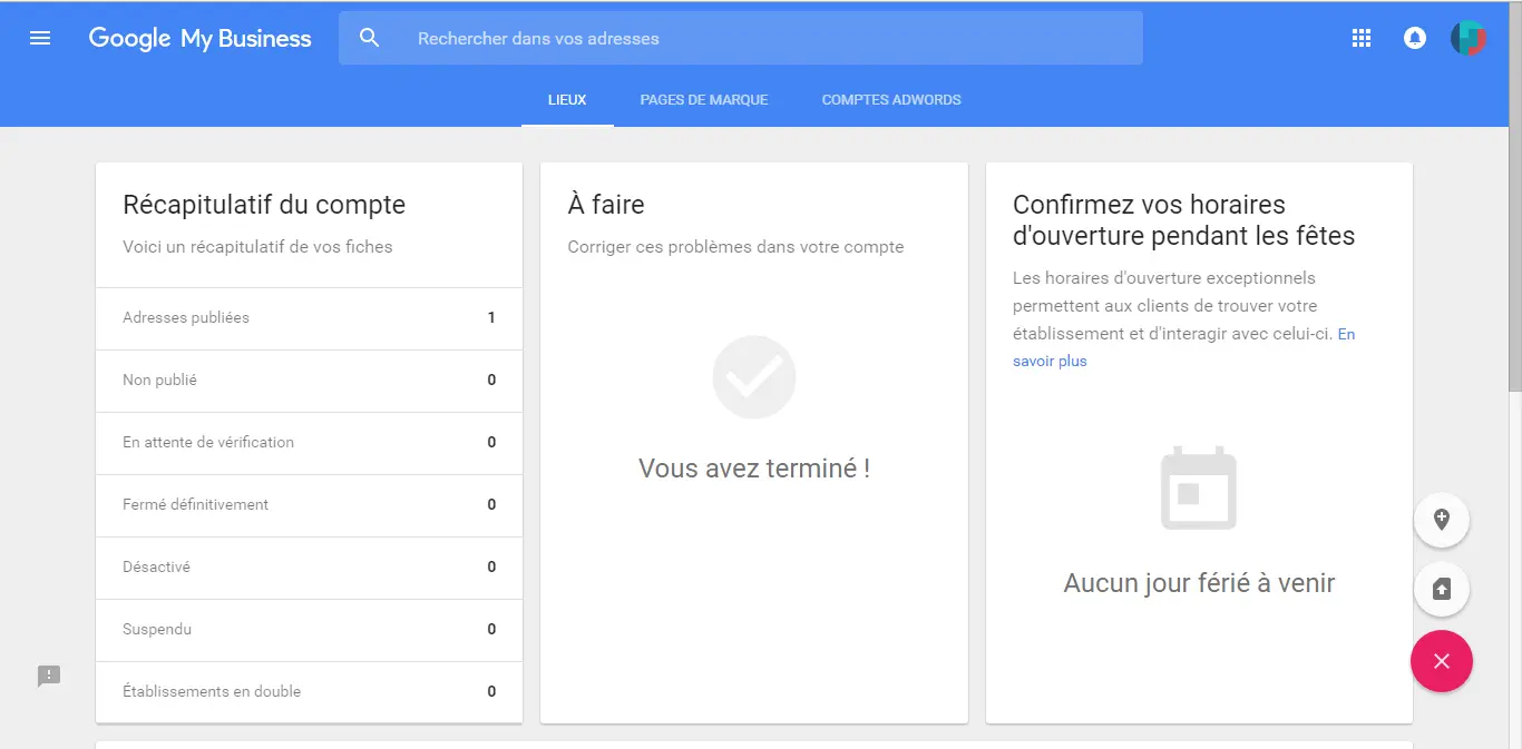 Google My Business : plusieurs établissements