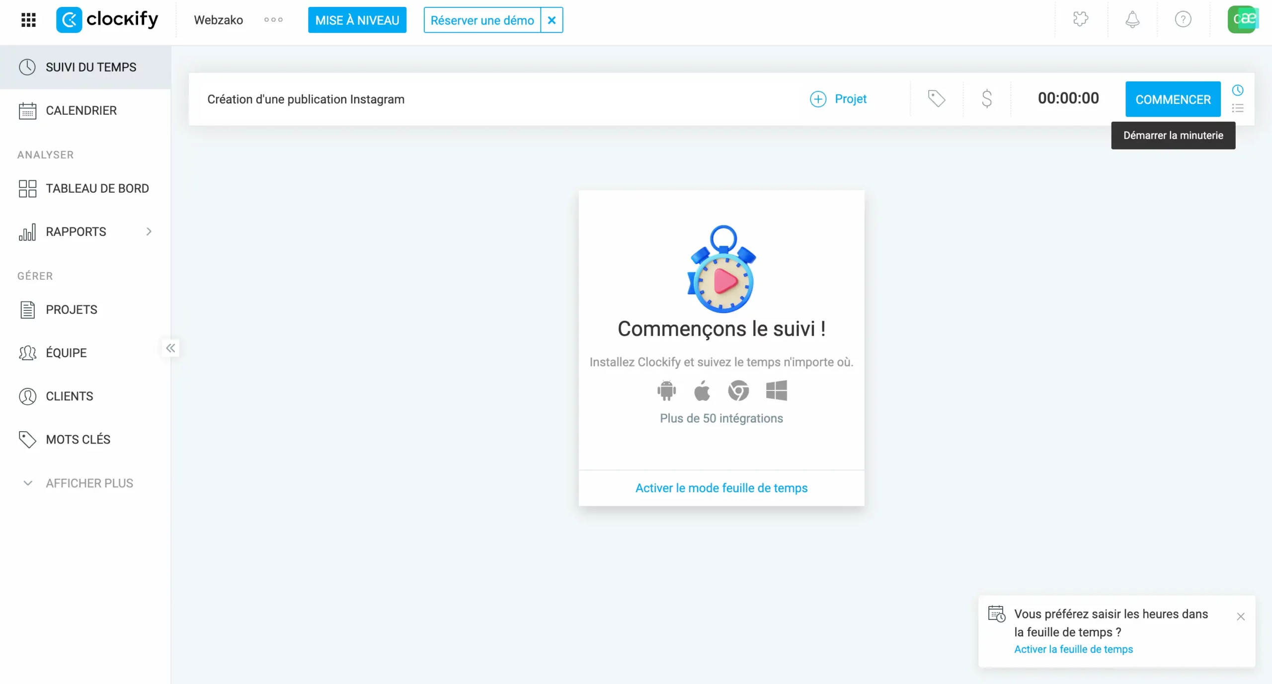 Clockify Suivi du temps (extension google)