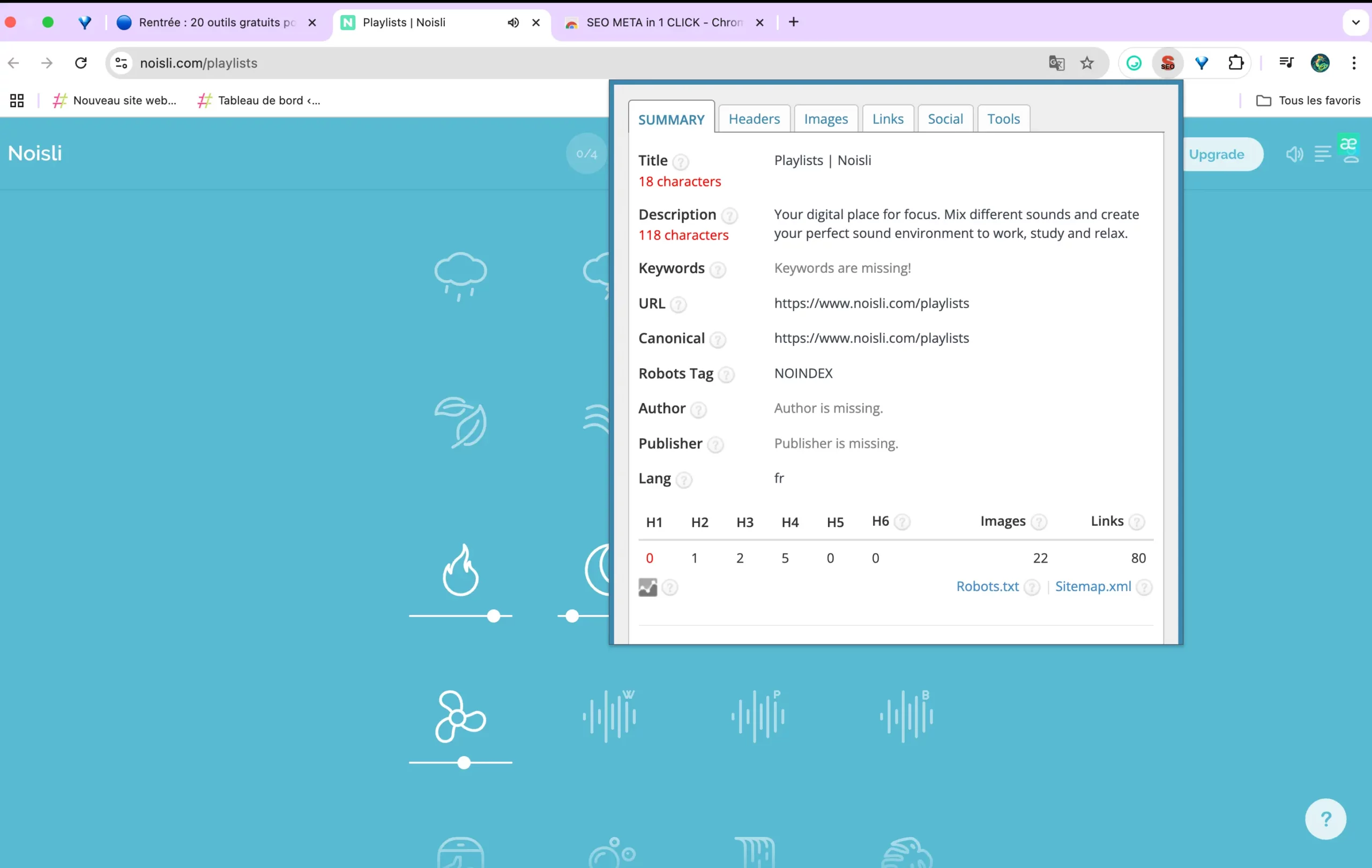 SEO meta in 1 click (extension google) pour analyser les balises SEO d’un site web en un clic.