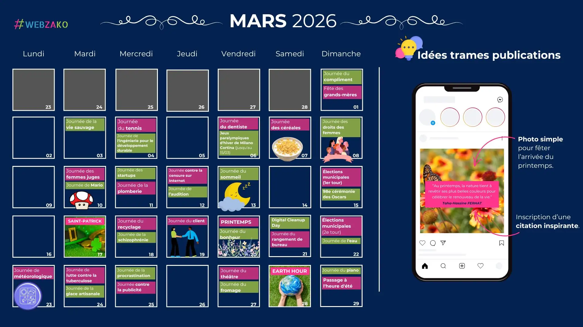 Calendrier social media 2026 Webzako